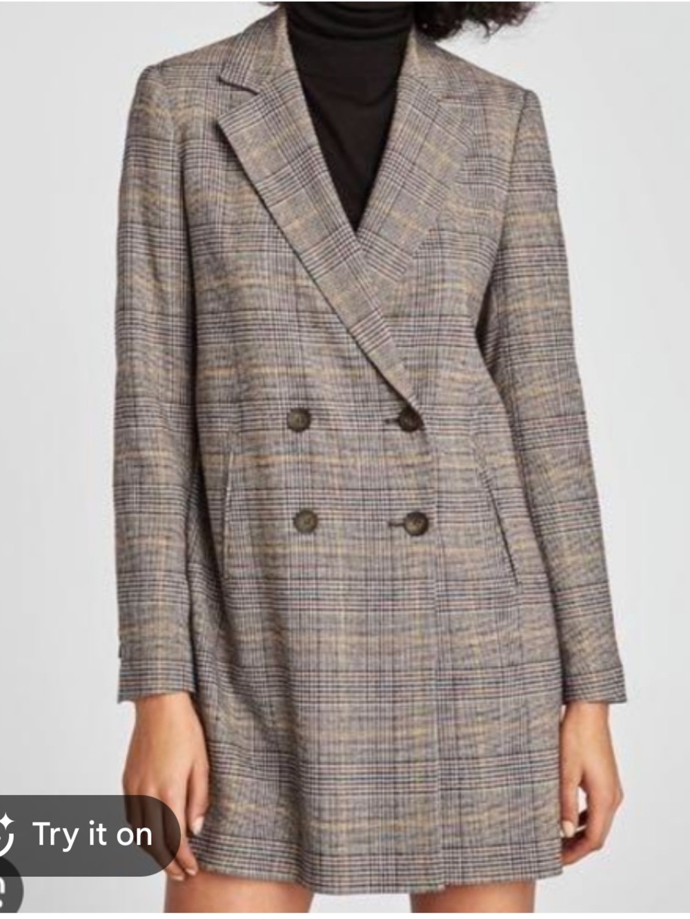 Zara Plaid Double Breasted Blazer